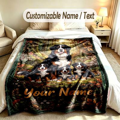 Dog Theme Soft Blanket Personalized Custom Name Text Print Warm Blanket Home Sofa Bedroom Decor