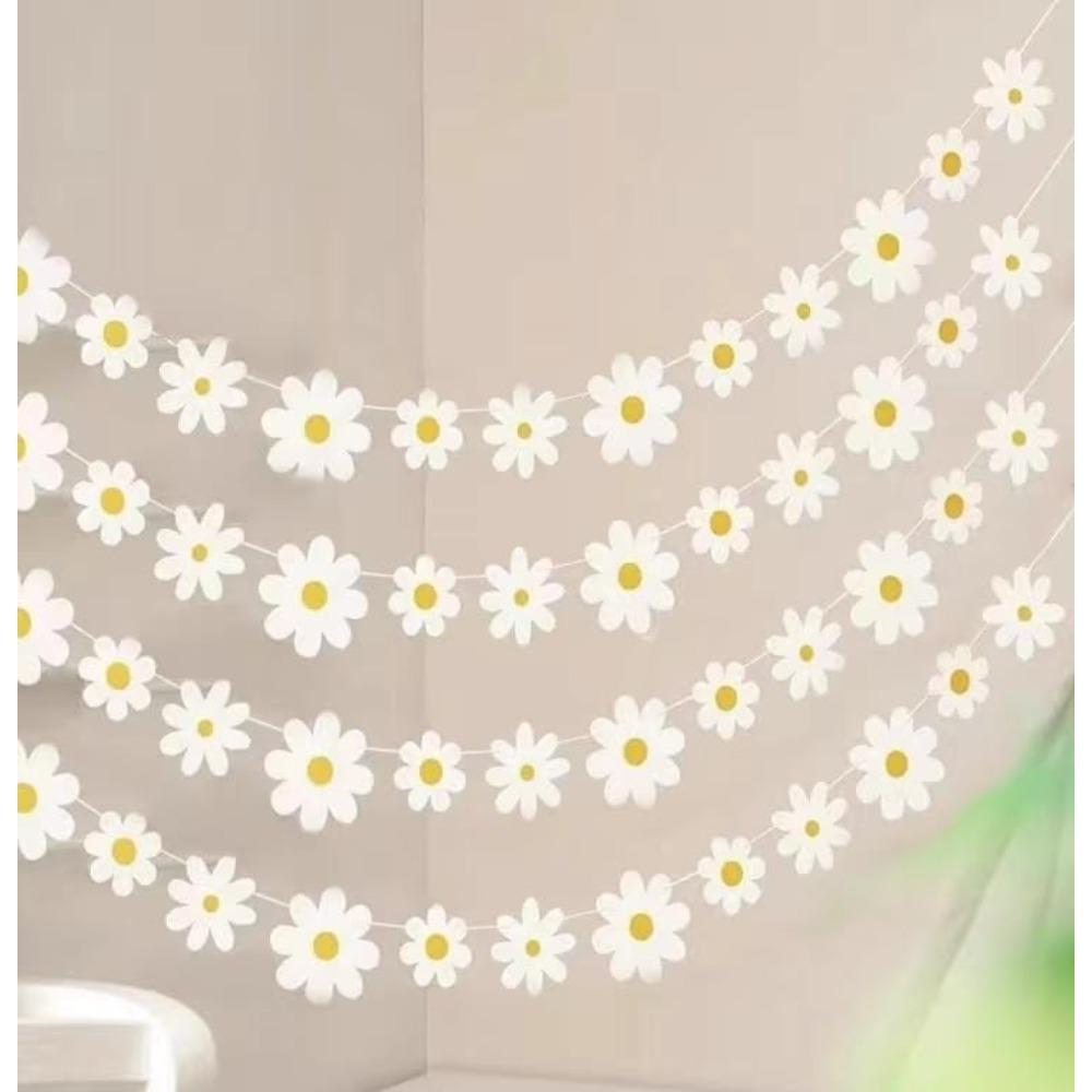 4 шт. Гирлянда-баннер с ромашками Гроуви Хиппи Бохо Декор на День Рождения Декор для вечеринки с ромашками Подвесной баннер с весенними цветами Бумажные вырезки с ромашками 4pcs