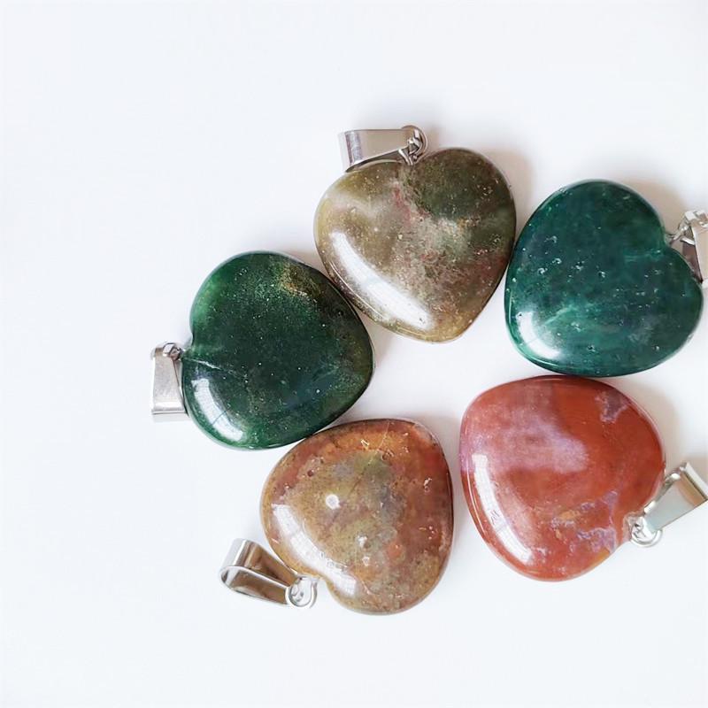 Heart-Shaped Natural Agate Pendant Necklace - 20mm Crystal Stone