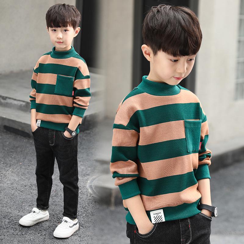 Boys' High-Neck Fleece Sweater - Thick Knitted, Trendy Base Layer for Autumn/Winter 2025