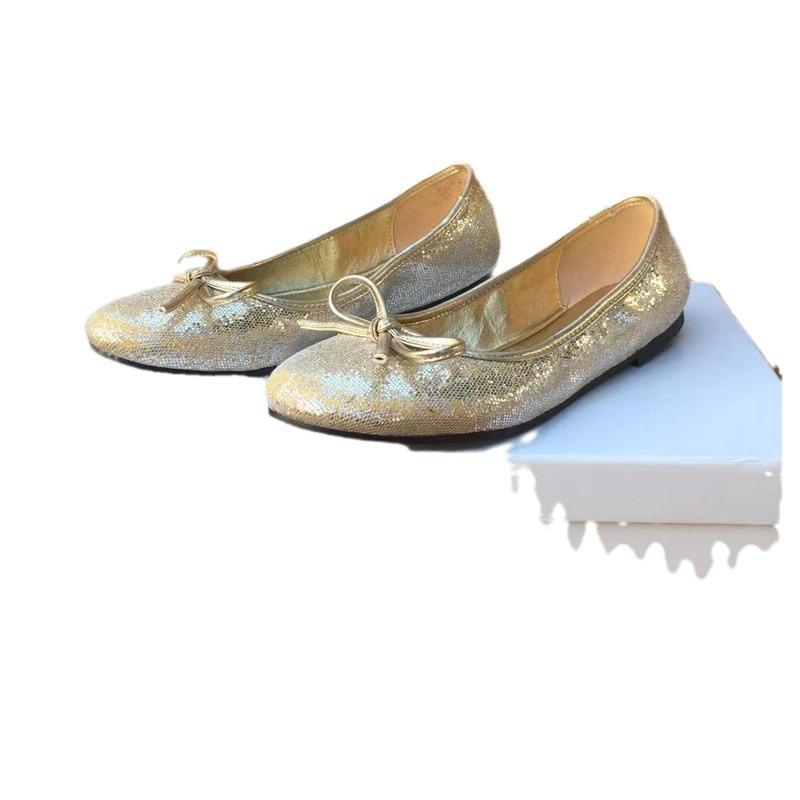 Paris Silk Bow Ballet Shoes Women's Round Head Light Mouth Flat Bottom One Pedal Soft Sole Silver Mary Jane Single Shoes