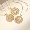 Nidin Trendy Sun Moon Star Pendant Necklace For Women Copper Cubic Zirconia Hollow Round Charm Chain Celestial Boho Jewelry Gift