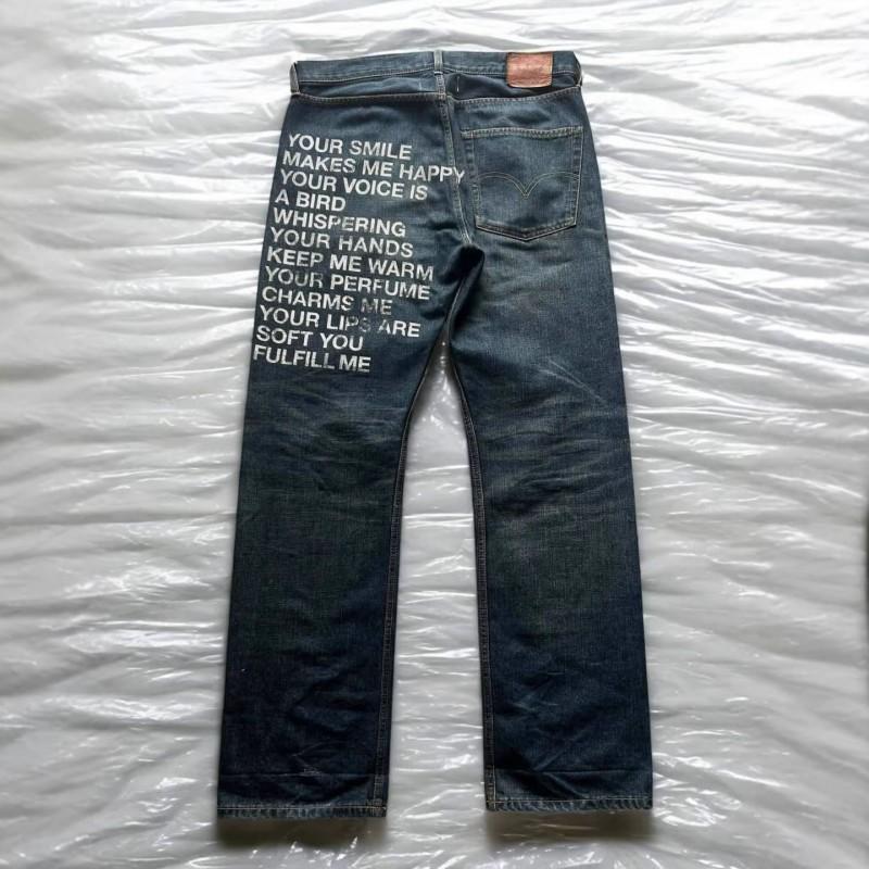 Vintage Washed Jeans Men Women Loose Straight Leg Black Gray Embroidery Streetwear Fall Winter