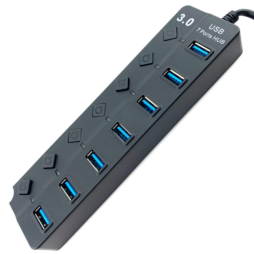 USB 3.0 Hub 7 Ports Expansion Power Switch 5V Charging Data PC Laptop Adapter