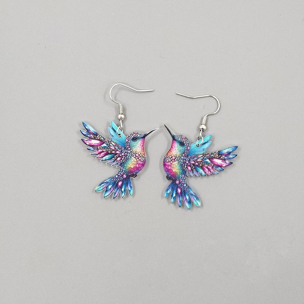 Cross border Spring Festival Colorful Bird Acrylic Earrings from Europe and America, 2024 New Hot Selling Fashion Retro Earrings