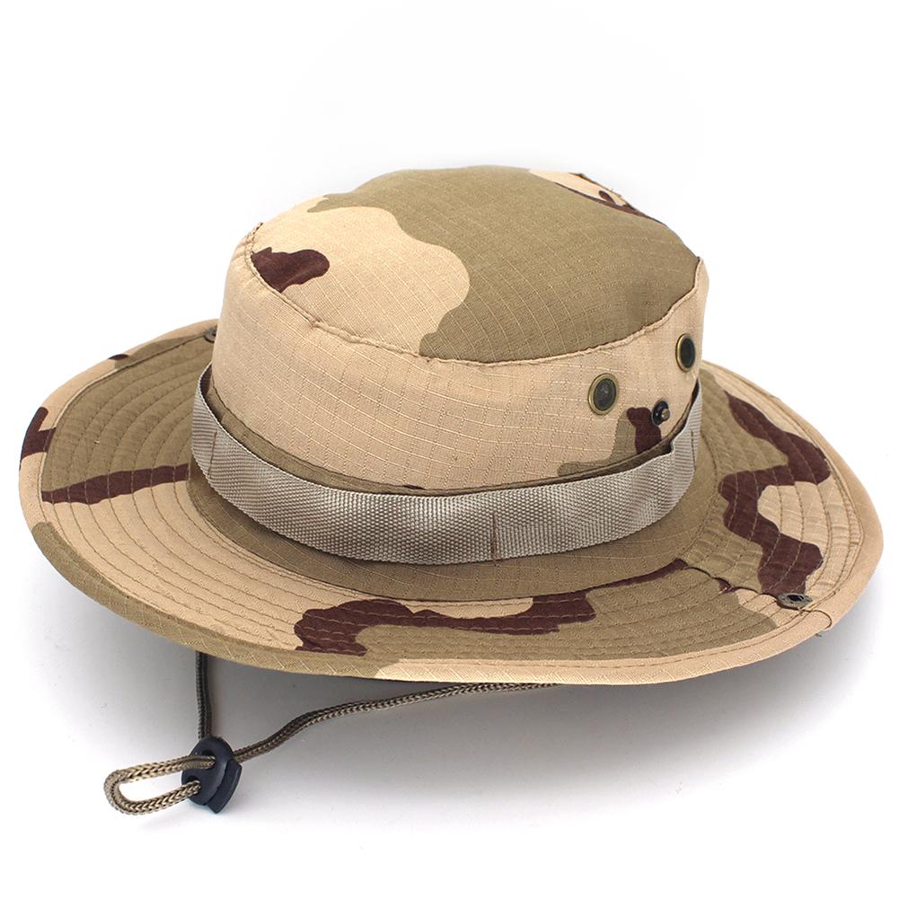 

Камуфляжний капелюх буні з регульованими полями Чоловічі тактичні панами від сонця Підходять для пригод на відкритому повітрі, альпінізму, риболовлі Three Color
