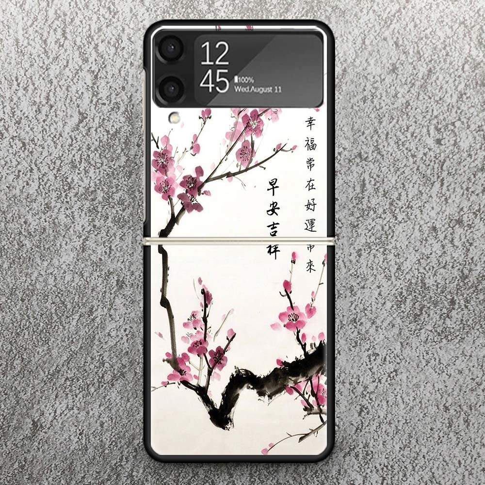 Cherry Blossom Tree Print Case For Samsung Galaxy Z Flip 3 4 5 6 7 5G Phone Shell Flip7 Flip6 Flip5 Flip4 Flip3 Pattern Cover Ga