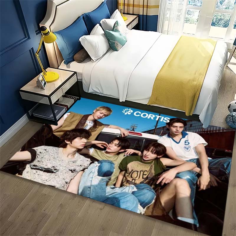 K‑pop Boy Group Photo Print Area Rug Music Fan Non‑Slip Rectangular Floor Mat for Gaming Room Office Living Bedroom Home Decor