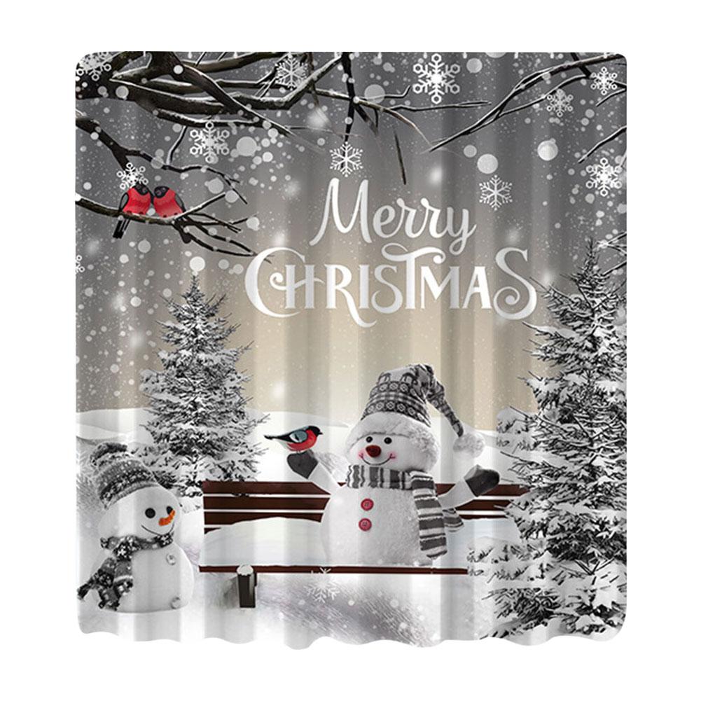 Christmas Winter Bathroom Curtain with Rugs Toilet Cover Mat Holiday Shower Curtain Printed Bath Curtain for Bathroom Decor