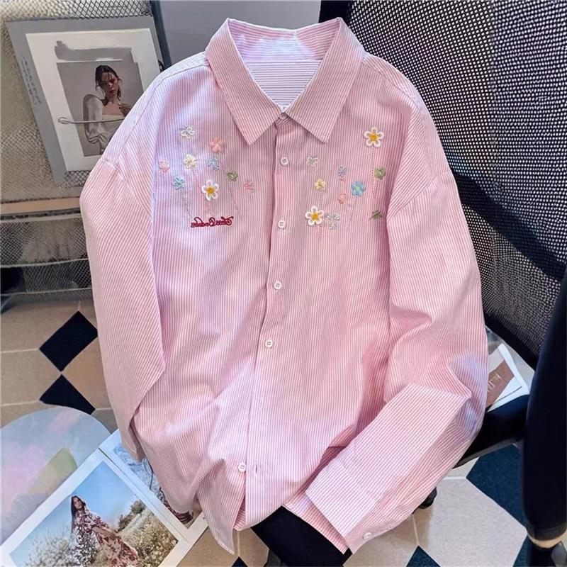 Printed women's shirt-fashionable button design-loose casual shirt