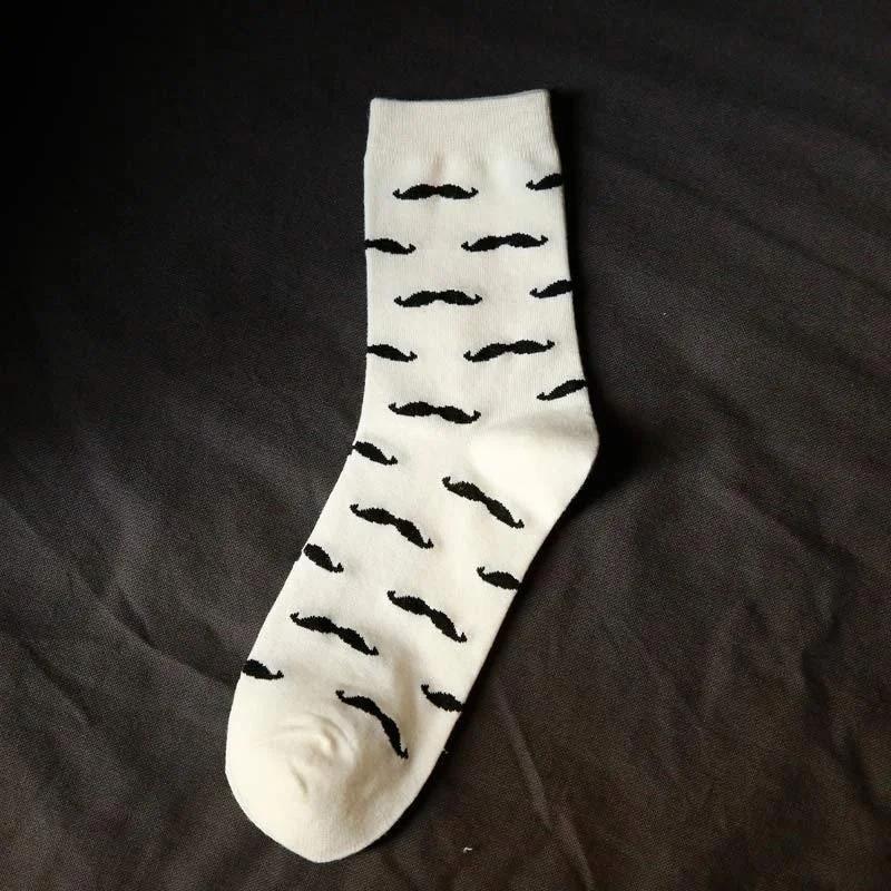 

1 пара мужских носков повседневных из чистого хлопка с узором бороды, носки до колена, мужские модные однотонные забавные счастливые носки белый