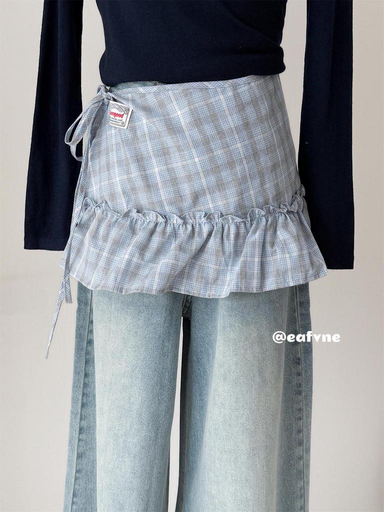 Korean Academy Style Plaid Ruffled High Waist Skirt