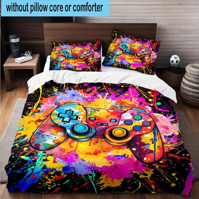 Galactic Gaming Game Controller 3pcs Bedding,Including 1pc Duvet Cover And 2pcs Pillowcases Perfect for Christmas,Ideal for Bedroom, Dormitory