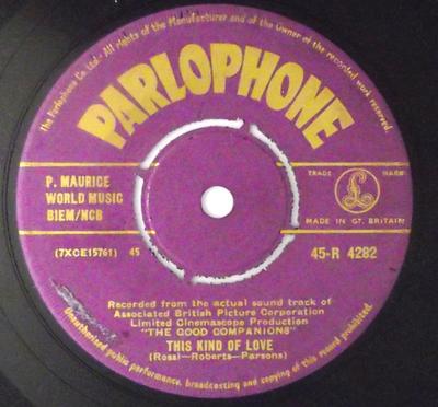 7-Zoll-Schallplatte UNBEKANNTER KÜNSTLER - This Kind Of Love / If Only 45R4282 Parlophone 1957 UK Soundtracks & Musicals Gebraucht