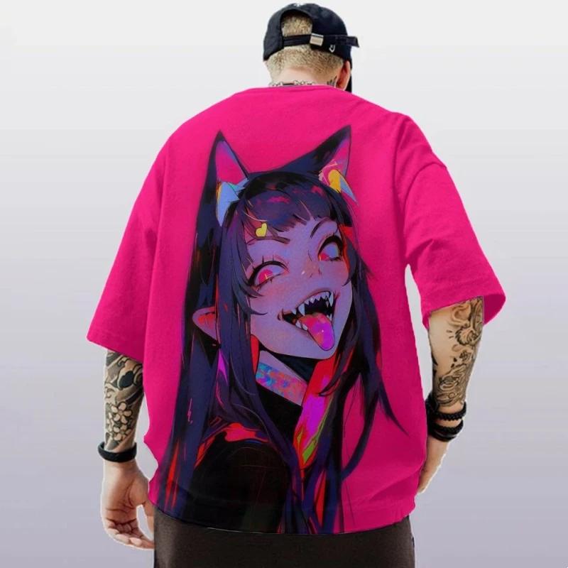 Fashionable Men's T-shirt, Anime Girl 3D Printed Short Sleeved, Street Trend Hip-hop Oversized Harajuku Men's Clothing Top