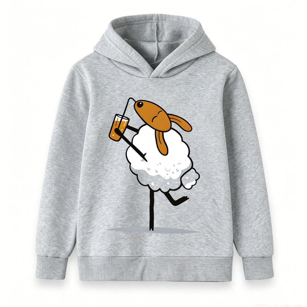 Kids Boys Girls Pullover Hoodie, Funny Cartoon Drunk Sheep Graphic Hooded Sweatshirt, Casual Soft Long Sleeve Top for Daily Wear Party Holiday Gift fo