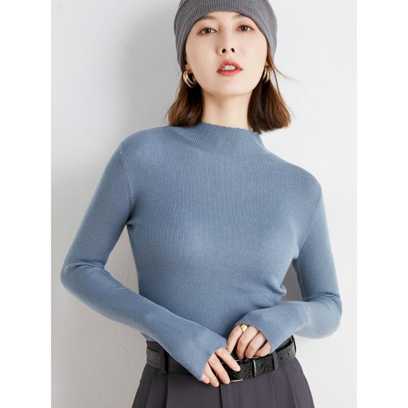 Semi-turtleneck bottoming sweater women's spring and autumn new autumn clothing thin long-sleeved tight autumn and winter knitted sweater