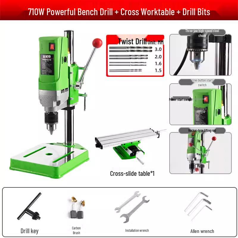 220V Industrial-Grade Mini High-Power Precision Bench Drill for Household and Multi-Functional Use
