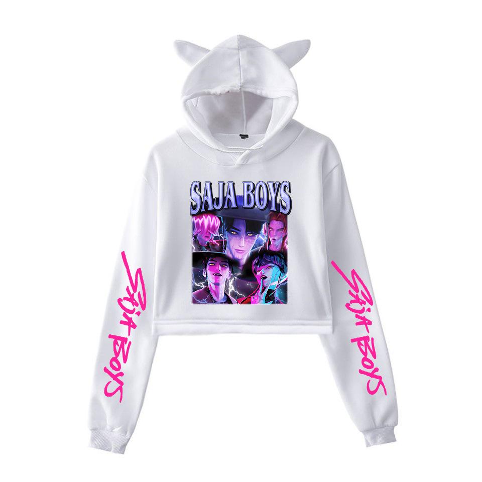 KPop Demon Hunters Printed Women Hoodie Cat Ears Long Sleeve Crop Tops Saja Boys Trend Harajuku Streetwear Women's Clothing