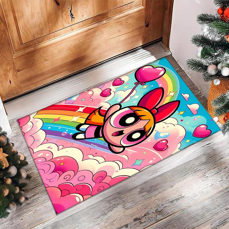 The Powerpuff Girls Printed Crystal Velvet Area Rug, Soft Anti-Slip Water Absorbent Floor Mat for Living Room Bedroom