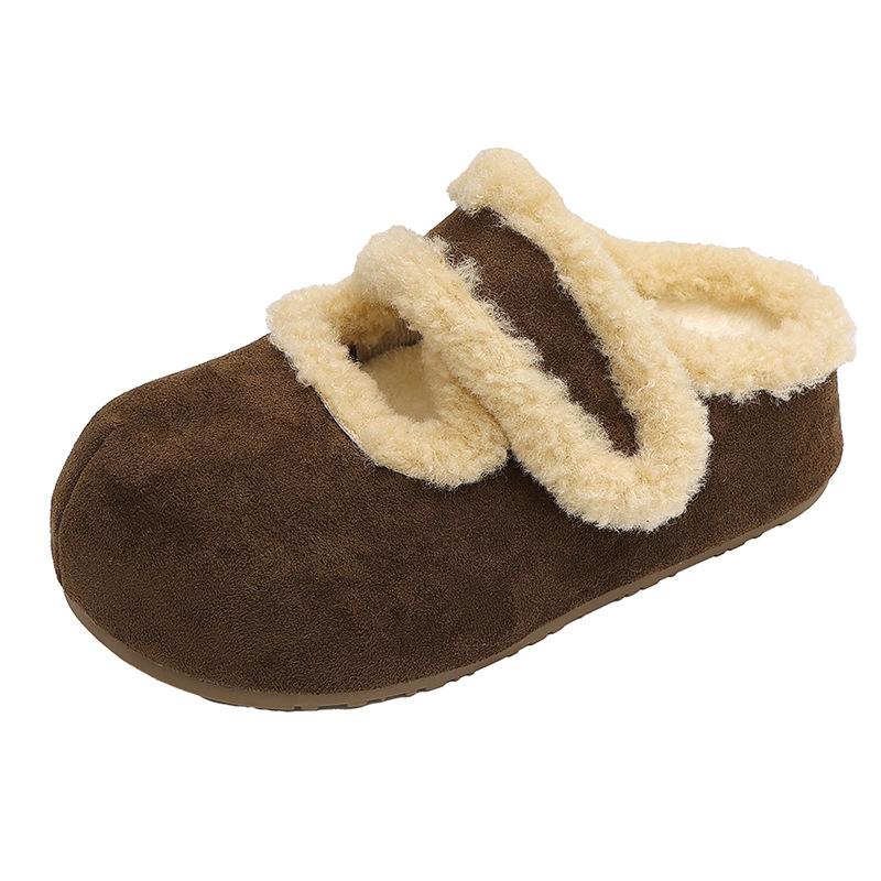 Retro Thick-bottomed Fluffy Slippers for Women's Outer Wear 2025 Winter Velvet Bag Head Half Mop Warm and Non-slip Inner Heightening Cotton Mop