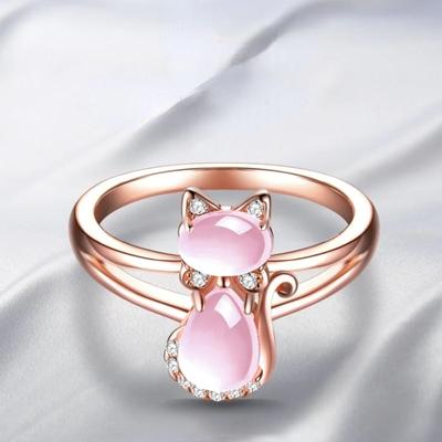 Huitan Cute Pink Cat Finger Ring for Women New Lovely Animal Girls Rings Daily Wear Party Fashion Accessories Fancy Gift Jewelry
