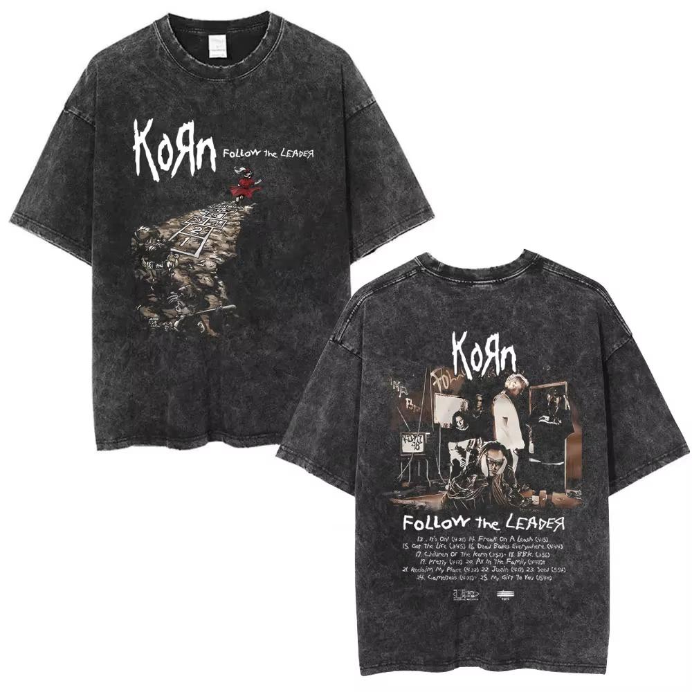 Sommer-Heißverkauf Gewaschen Vintage Korn Tour 2026 Merch T-Shirt Unisex Gothic Rock Popmusik T-Shirt Y2k Baumwolle Übergroße T-Shirts