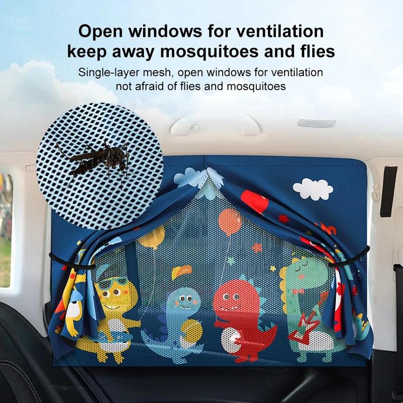 2 Layers Telescopic Car Window Shades for Kids Magnetic Mosquito Net UV Protection Sunshade Block Mesh Curtain Sun Cover