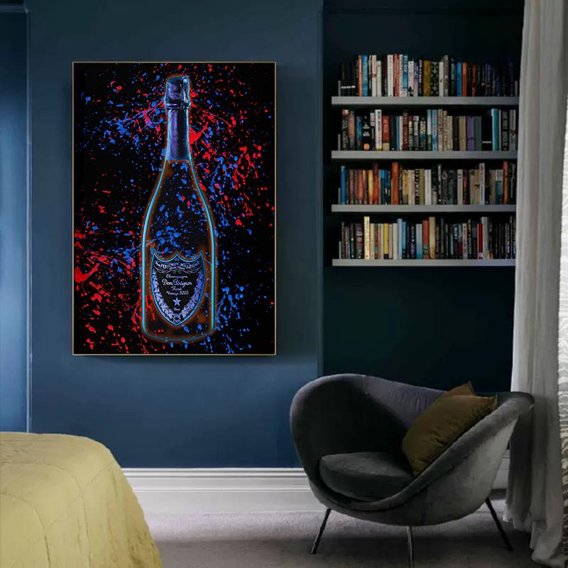 Neon Effect Wine Bottle Poster Canvas Painting Luxury Wall Picture For Modern Living Room Home Decoration