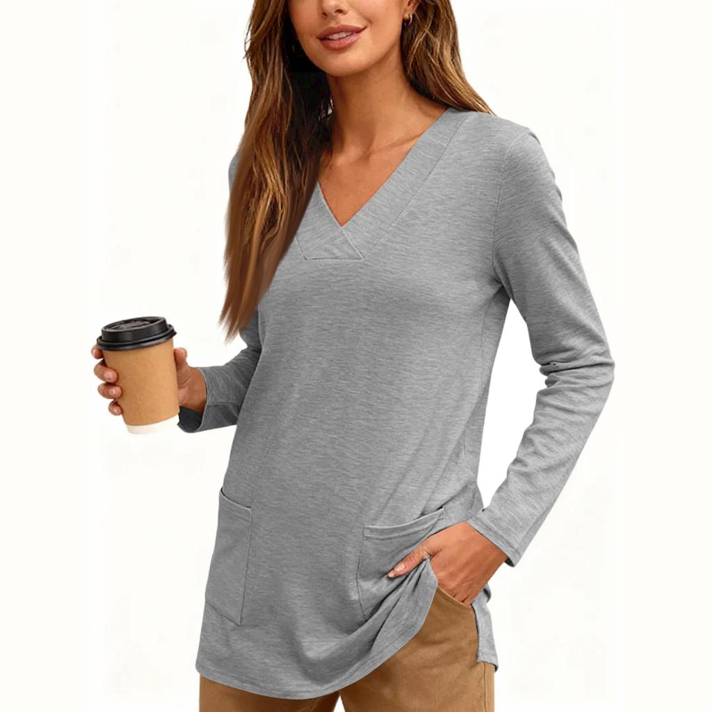 Women's Fashionable And Casual Color V,Neck Elegant Spliced Top