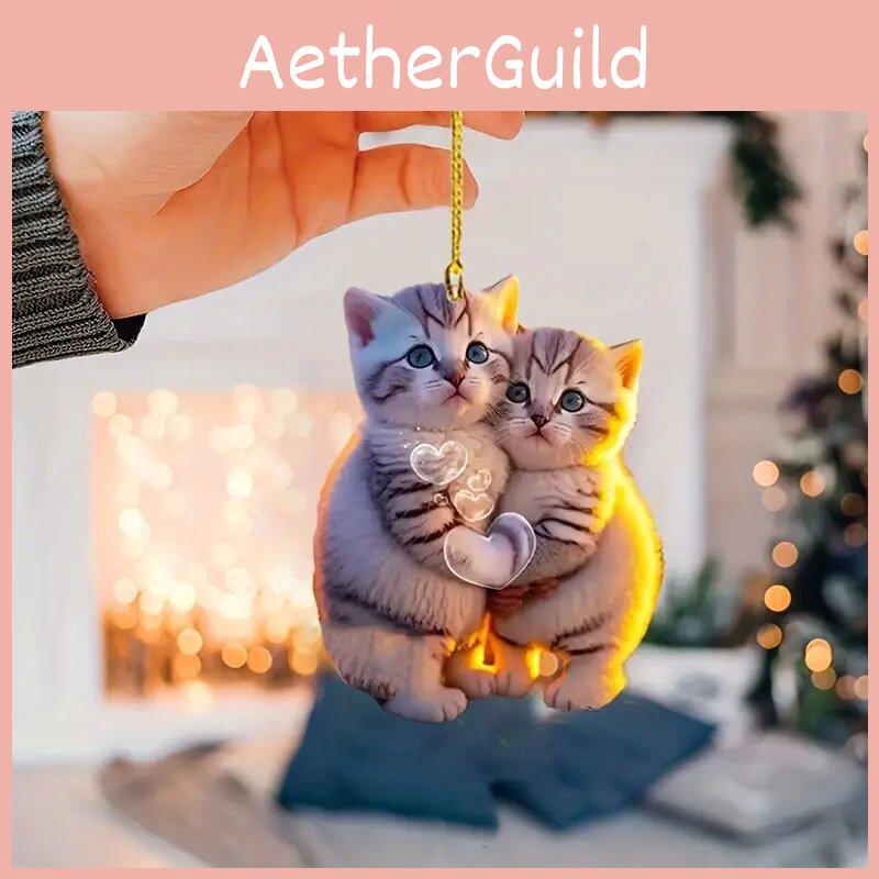 Cute Acrylic Couple Cat 2d Car Hanging Decoration Stylish Keychain Gift For Lovers
