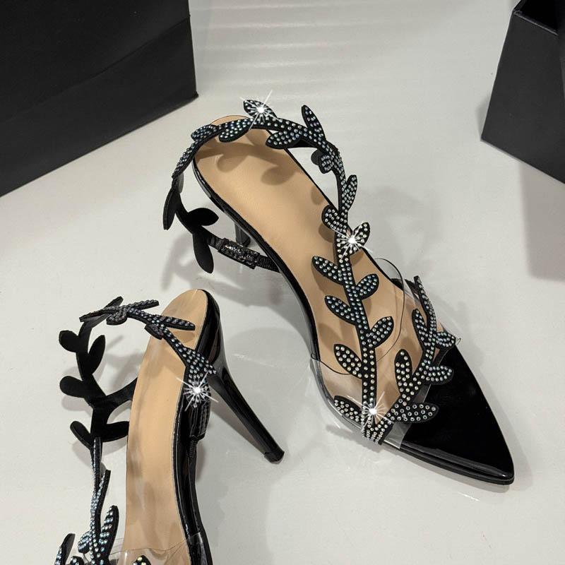 Fashion Golden Patent Leather Leaf High Heels for Women In Summer 2025, One-line Sandals with Thin Heels, Pointed Toe and Exposed Toe