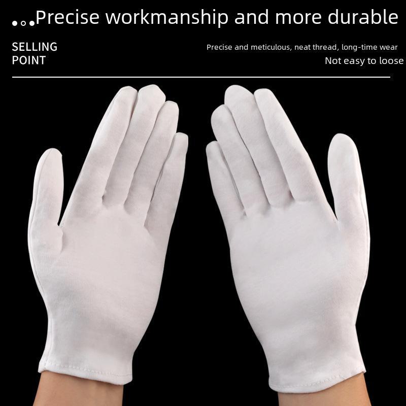 High-Quality Sweat-Proof White Cotton Work Gloves for Etiquette and Labor Protection