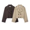 Kaslead New Women Clothes Western Style Fashion Simple and Versatile Double Placket Short Trench Coat 3046259