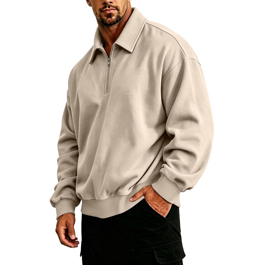 Herren Casual Sweatshirt mit halbem Reißverschluss, Langarm, Sportlicher Pullover