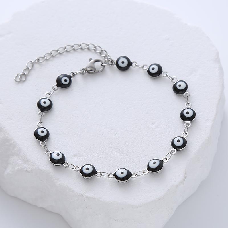 2026 New Arrivals Stainless Steel Chain Bracelet 6mm Devil's Eye Bracelets for Women Drip Oil Eye Charm Jewelry Wholesale