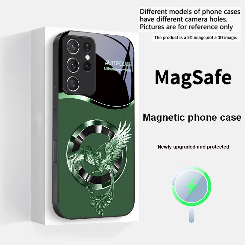 Handsome Pink Phoenix For Samsung S25 S25 Edge S25Ultra S8 9 10 20 S21 Pro S22 Plus S23 FE S24 Ultra Magsafe Glass Phone Case