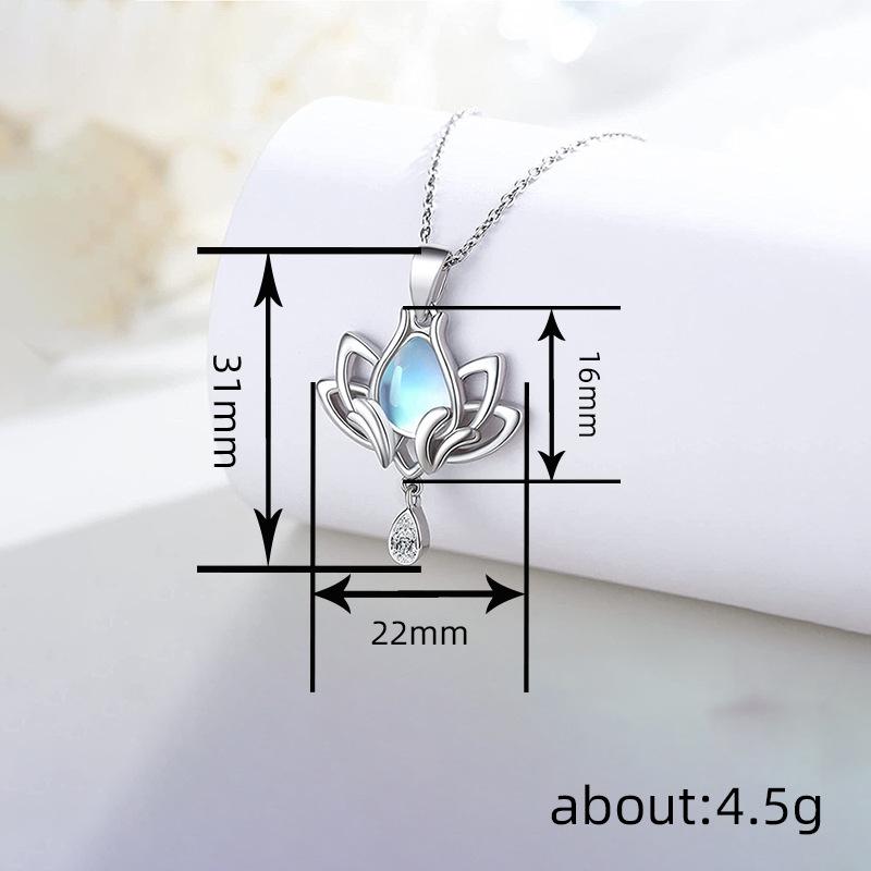 Water Drop Design Lotus Lotus Necklace, Elegant Imitation Moonstone Temperament Pendant