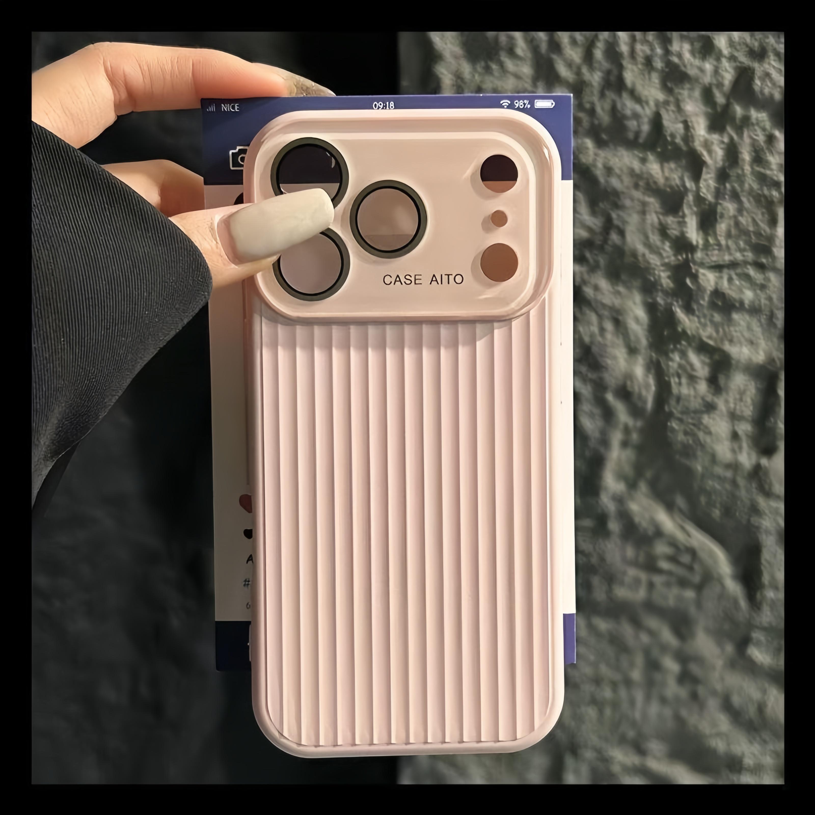 

Large Window Corrugated Liquid Silicone Luggage Case for IPhone 17 Air 16 15 14 13 12 Pro Max Lens Protector Shockproof Matte Soft Cover iPhone 15 розовый