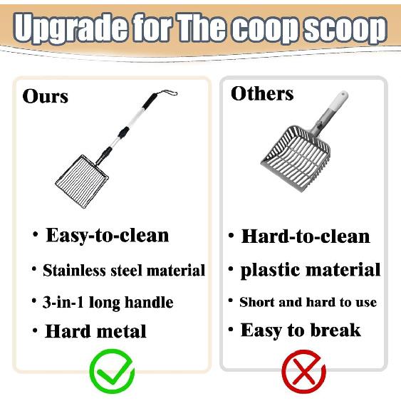 Chicken Poop Scooper,3 in 1 Adjustable Chicken Scooper for Poop (22-45.6inch) Long Handle for Farm Chicken Poop Scooper & Home Kitty Litter