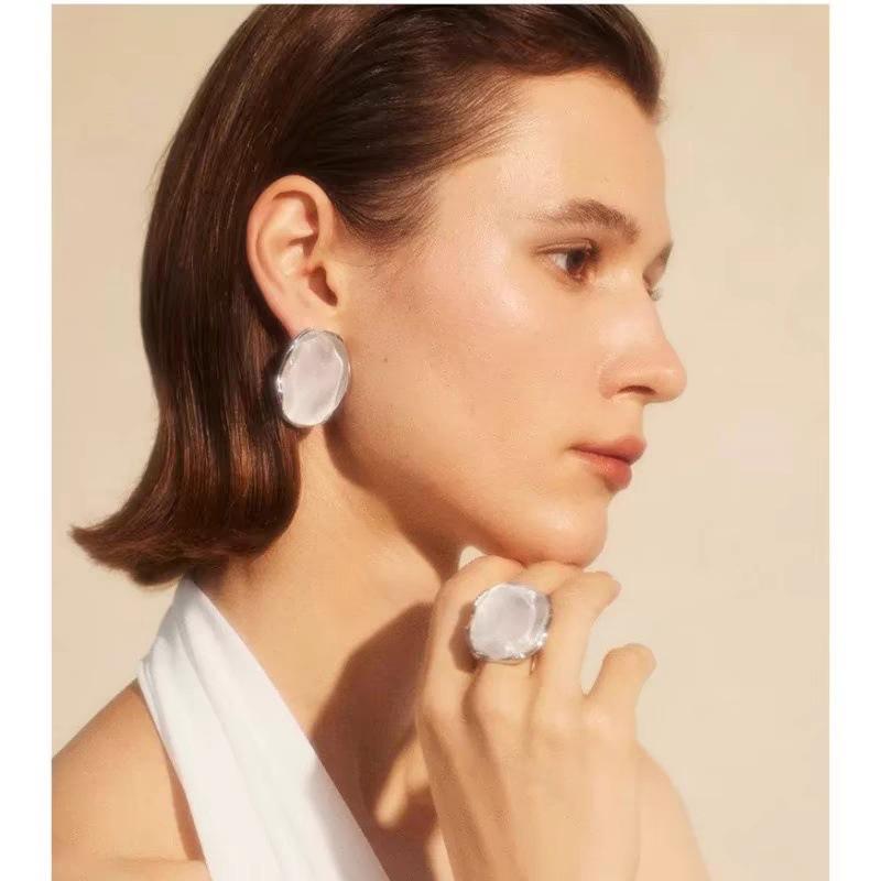Premium Metal Copper Platinum Plated Inlaid Resin S925 Silver Needle Earrings Women'S Opening Fine Adjustable Ring