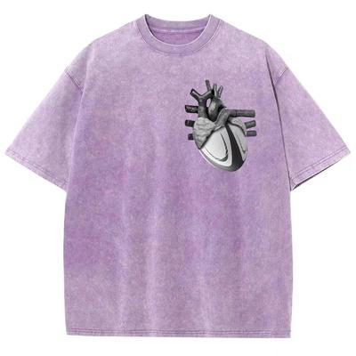 Passform Gewaschene T-Shirts Herz Fußball Rugby Bedruckt Damen Herren T-Shirt Baumwolle Übergroß Lustige Grafik-T-Shirts für Männer Sommer Tops