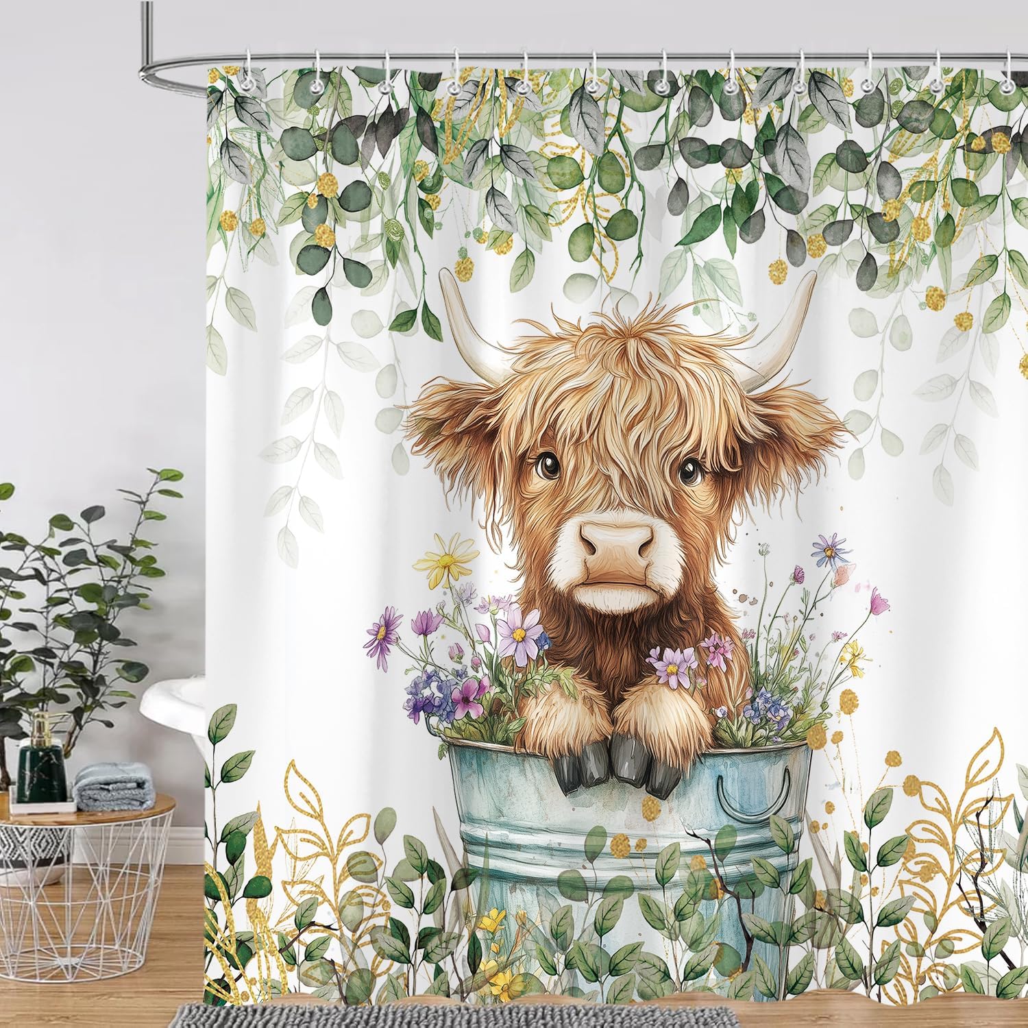 

Cute Highland Cow Shower Curtain For Bathroom, Farmhouse Rustic Cow Animal Bathing In Bathtub Shower Curtains Decor Set W60H190(CM)-1 Pcs