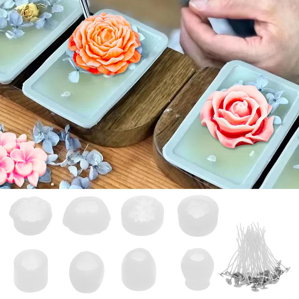 8 st 3D Blomma Ljus Silikonform DIY Relief Blomma Tvål Harts Gipsform Heminredning Chokladkaka Is Bakning Tillverkningsverktyg