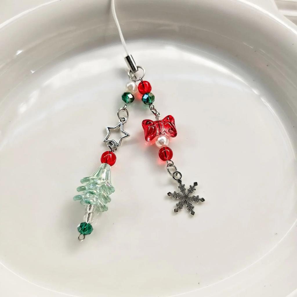 Christmas Tree Pendant Cellphone Straps Acrylic Beaded Keychain Charm Colorful Bead Phone Chain Stylish Mobile Phone Lanyard