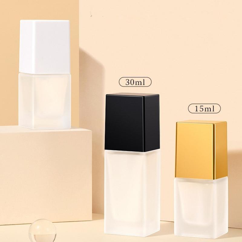 15/30Ml Empty Pump Bottle Glass Liquid Foundation Container Makeup Transparent Square Refillable Bottle Portable Pump Bottle
