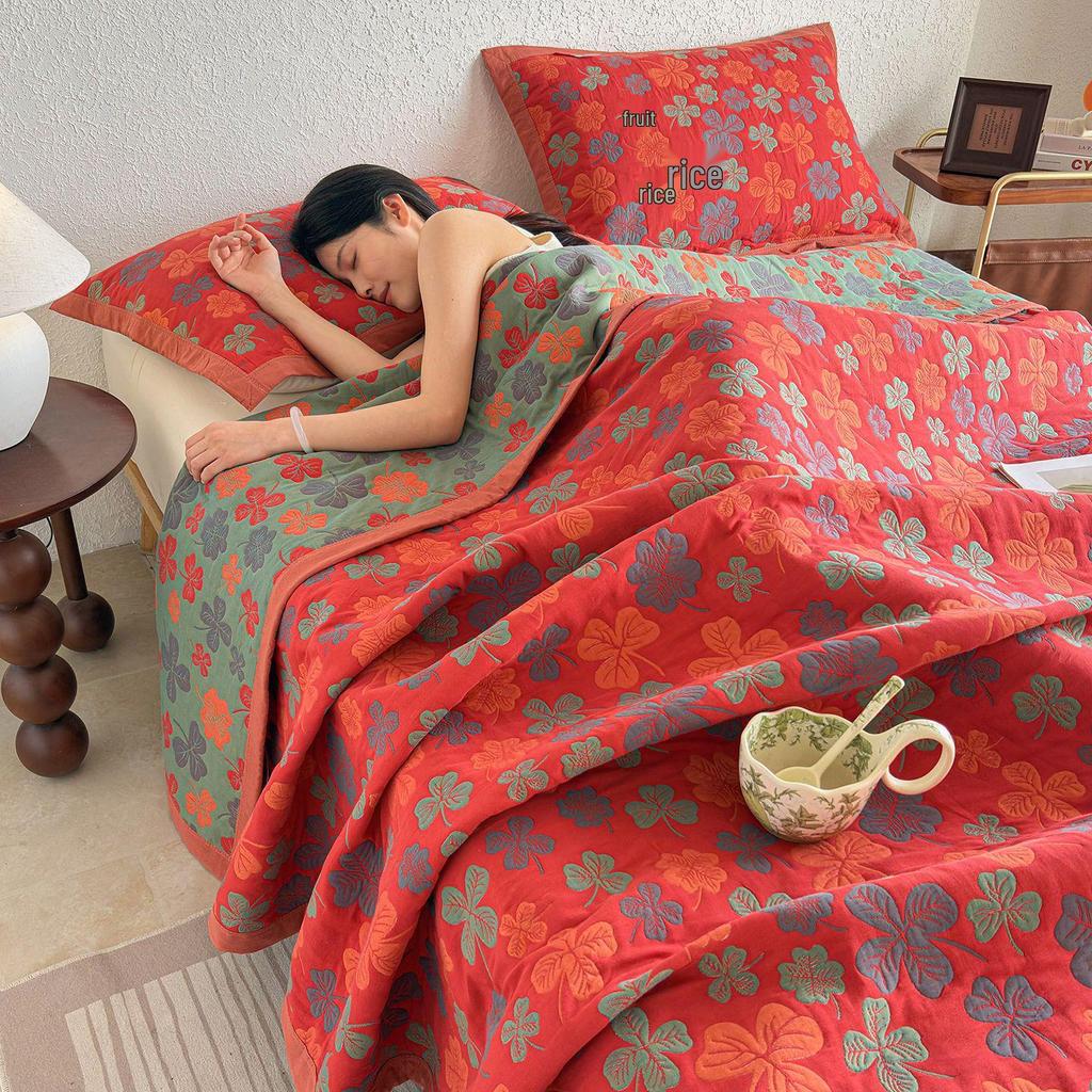 All-Cotton Yarn-Dyed Jacquard Gauze Blanket - Soft, Skin-Friendly Four-Season Bedspread
