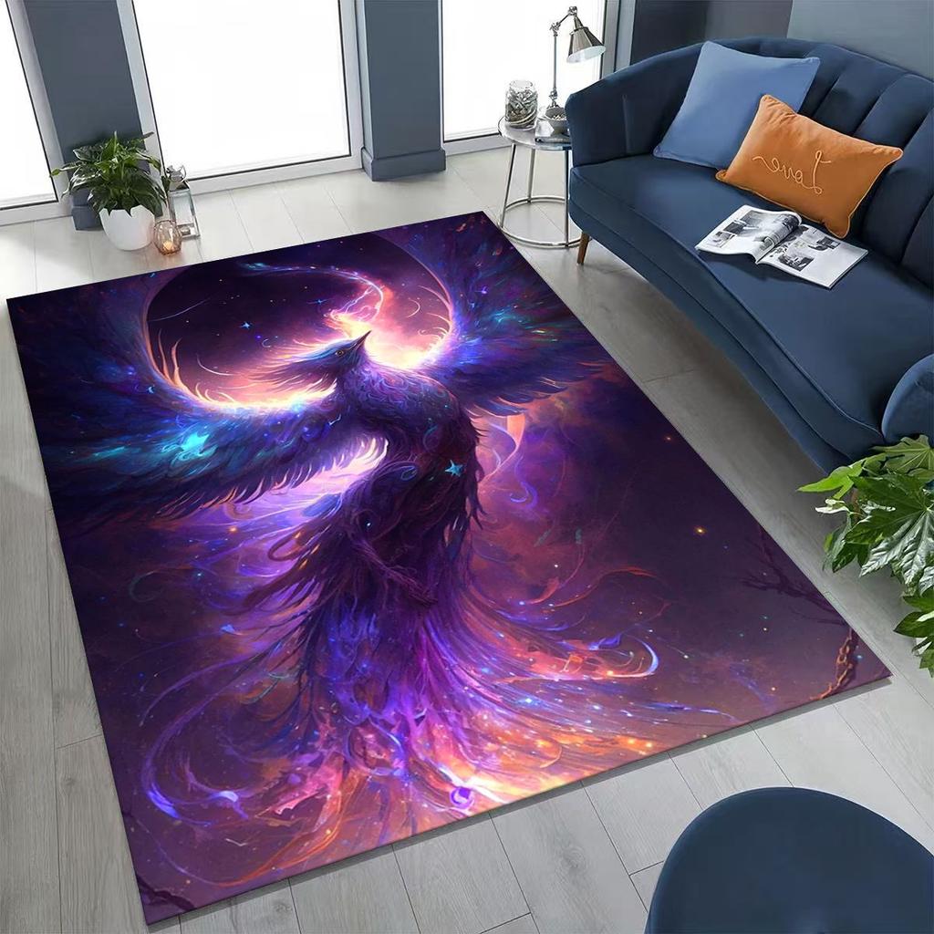 Colorful Rebirth Fire Phoenix Divine Bird Rug for Bedroom Living Room Sofa Home Doormat Decor, Large Kid Play Non-slip Floor Mat