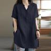 Spring Summer Cotton and Hemp Women's Shirt Commuting Style Casual Half Open Short Sleeve Casual Shirt Top