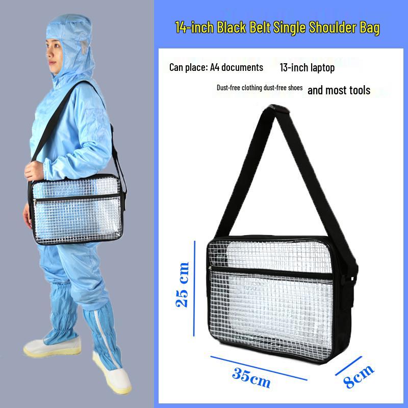 Transparent Anti-Static PVC Tool Bag - Dust-Free Cleanroom Crossbody/Shoulder Bag with Grid Storage